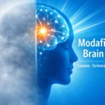 Abstract human head illustration showing transition from brain fog to mental clarity, representing how modafinil is studied for cognitive alertness